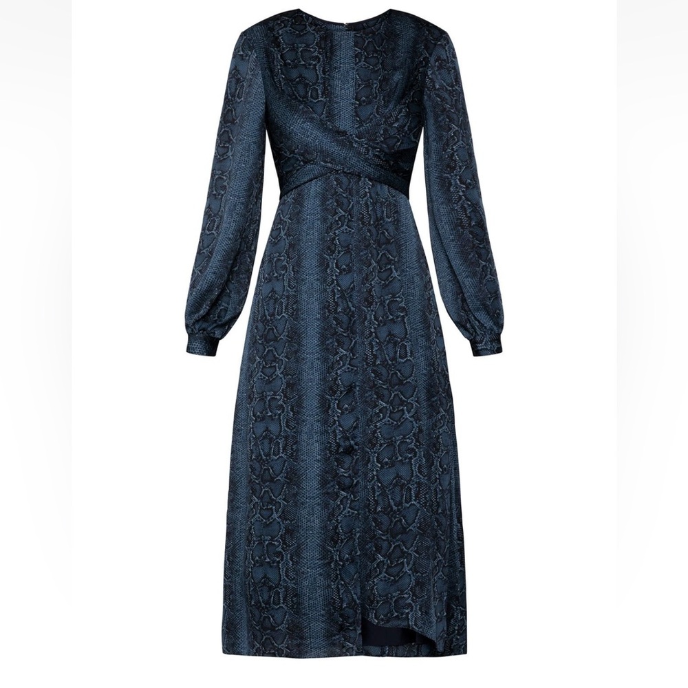 BCBGMAXAZRIA Snakeskin-Print Blouson
Midi Dress XXS